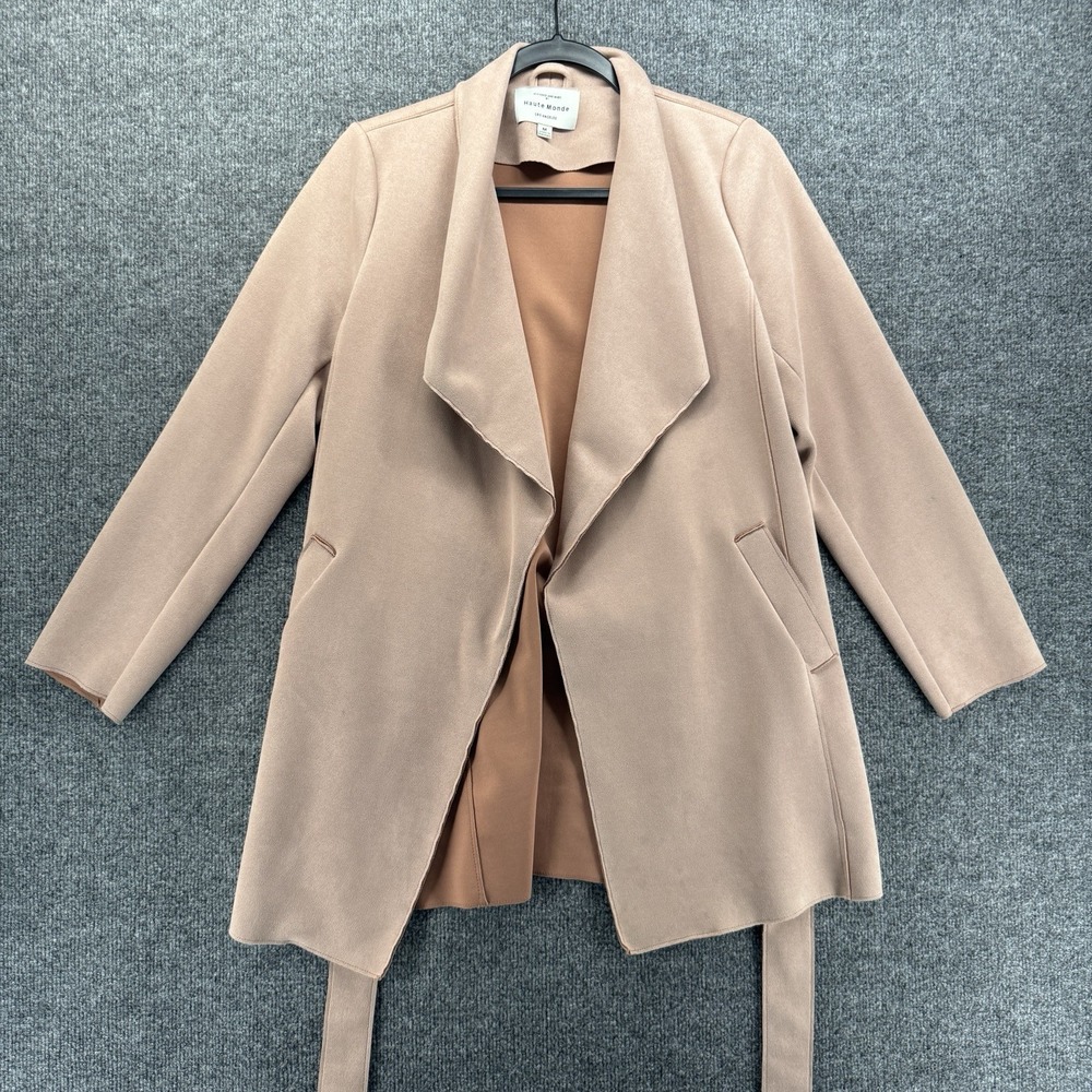 Haute Monde Jacket Womens M Tan Suede Open Front Western Ranch Boho Cottagecore